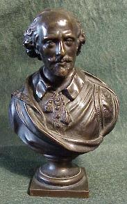 French 19th century bronze bust of William Shakespeare by F. Barbedienne, Fondeur