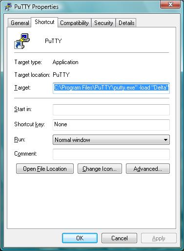 Putty shortcut to saved session in Windows